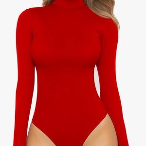 MANGOPOP Red Long Sleeve Turtle Neck Bodysuit